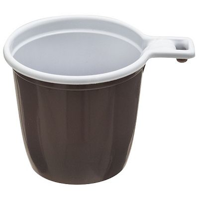 Пластиковая коричнево-белая чашка ИНТЕКО, 180 мл, 50 шт./уп.,, Пластиковая коричнево-белая чашка ИНТЕКО, 180 мл, 50 шт.